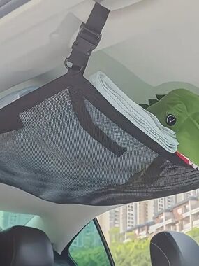 Overhead Car Storage Hammock - Black Mesh Organizer